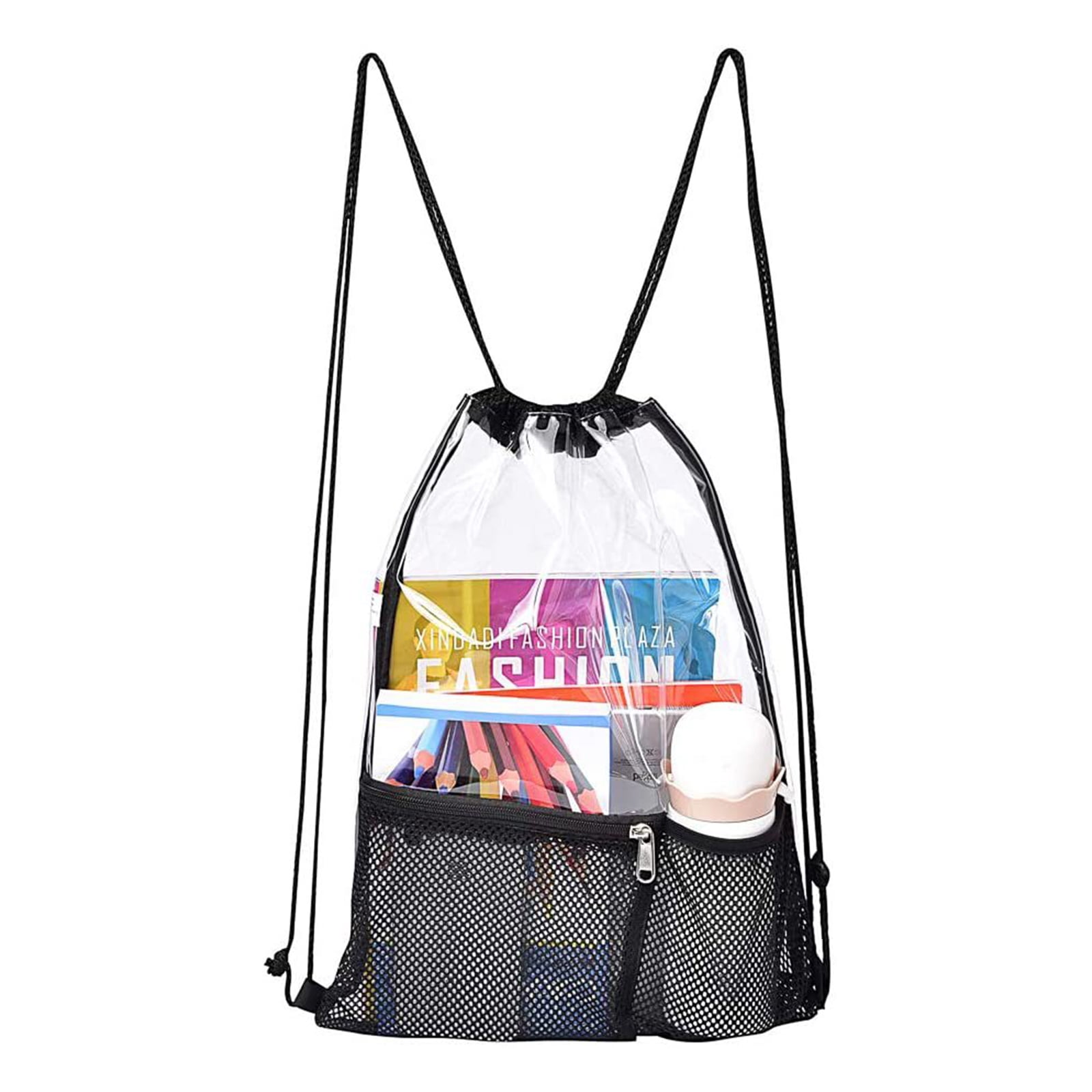 Women Transparent Waterproof Backpack Drawstring Bag Clear PVC Beach Travel 