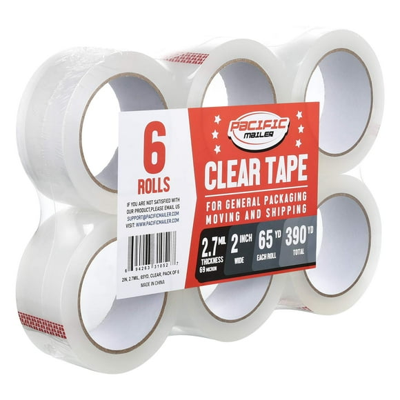 Cinta de embalaje Pacific Mailer, transparente, 2,7 mm, 65 yardas, 6 rollos