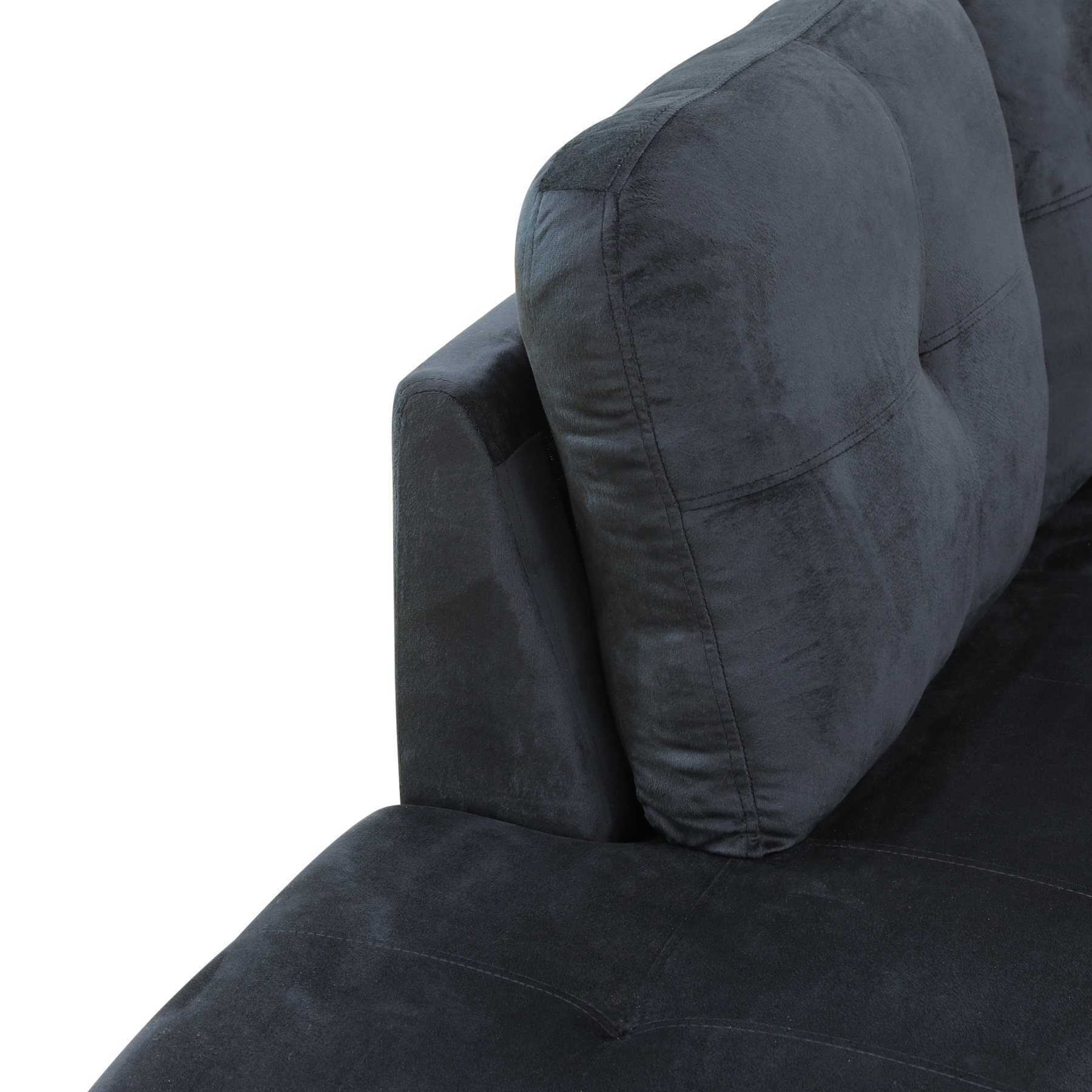 Hommoo Flannel L Shaped Sectional Couch and Sofa Set, Modern Living Room Furniture Set, Left Side, Black