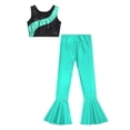 thumbnail image 4 of TiaoBug Kids Girls 2Pcs Hip Hop Jazz Street Dance Costume Metallic Crop Top with Flared Pants Tracksuit Uniform Lake Green 12, 4 of 7