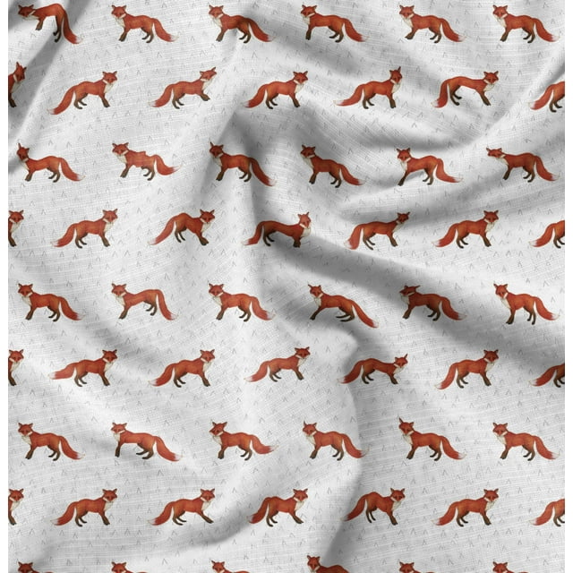 Soimoi White Poly Georgette Fabric Fox Animal Print Fabric by the Yard 42 Inch Wide