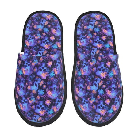Balery Skull daisy purple Slient Indoor Furry Fleece Comfort House Shoes Soft Non-Slip Home Shoes Cotton slippers House Slippers-- Medium