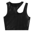 thumbnail image 1 of Camiseta sin mangas con tirantes de cuero para mujer - Chaleco corto sexy de charol - Poliéster, sin mangas - Tallas US S-XL, color liso, estilo informal para el día a día, 1 of 7