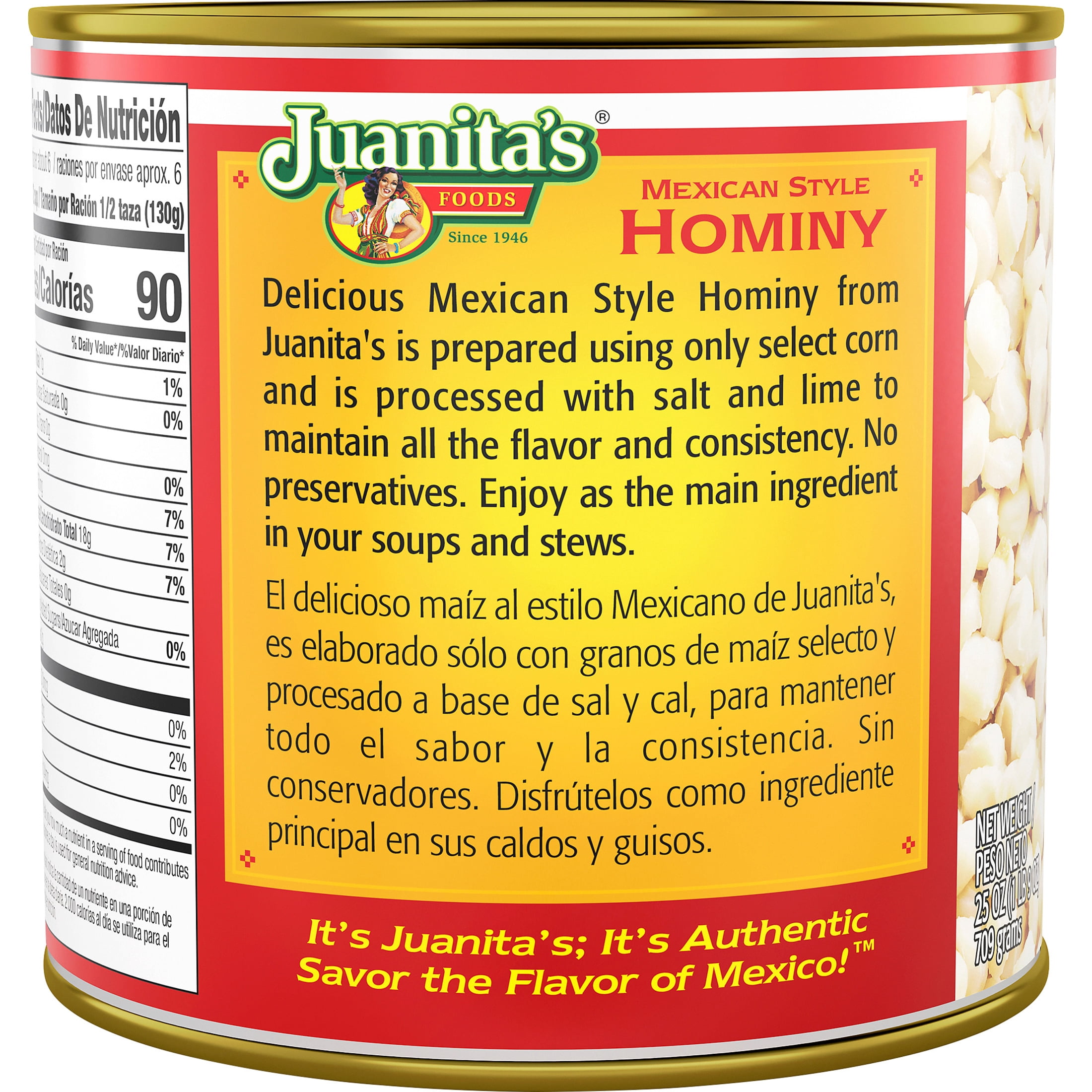 (6 pack) Juanita’s Foods Mexican Style Hominy, 25 oz, Can