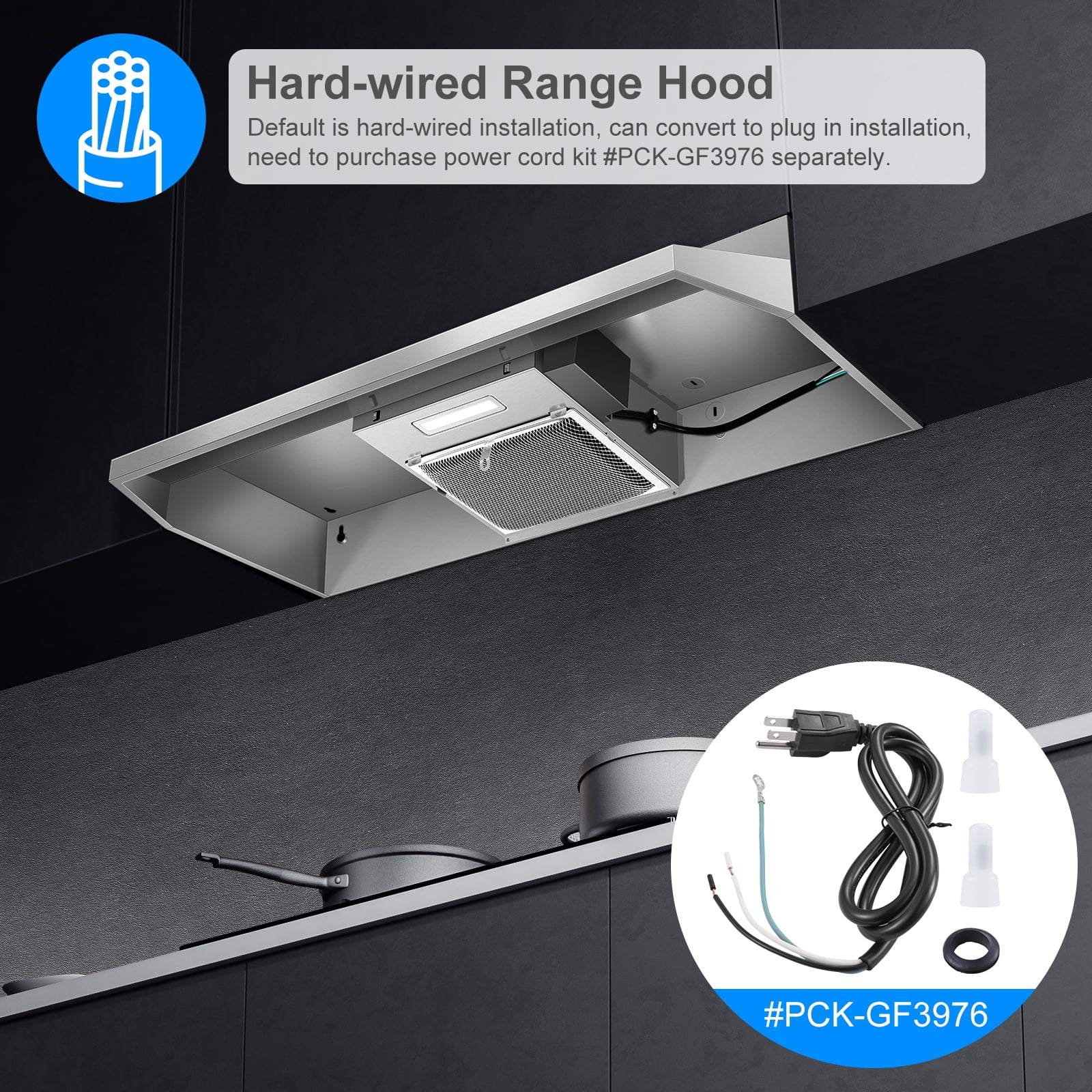 Joeaonz 24-Inch Ductless Under Cabinet Range Hood with LED Light, Stainless Steel, Rear Exhaust, 2-Speed, Dishwasher-Safe Filter