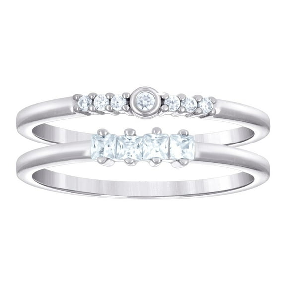 925 Sterling Silver Womens Princess-cut Round Cubic Zirconia Duo Ring Set 5.2x1.3mm Wide Size 5 Ring for Women