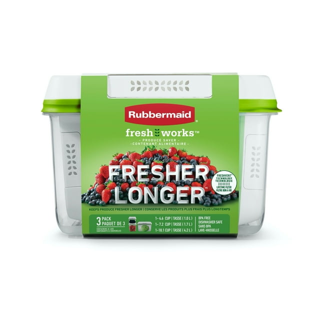 Rubbermaid FreshWorks Produce Saver, Medium and Large Storage Containers, Clear, 6-Piece Set