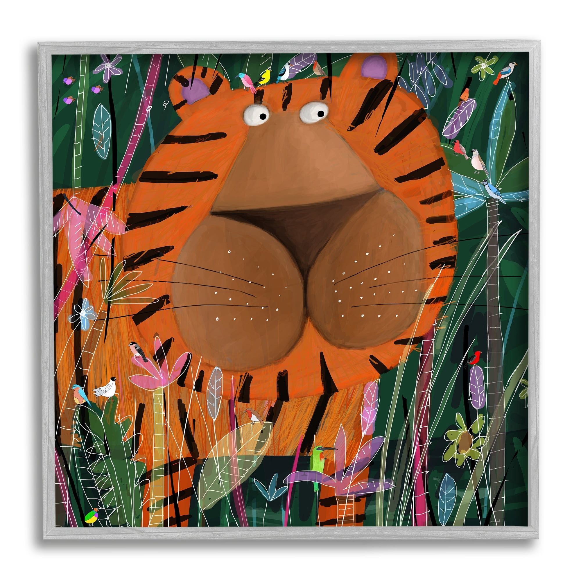 Stupell Industries Children's Striped Tiger in Tropical Jungle Brush, 12 x 12,Design by Carla Daly