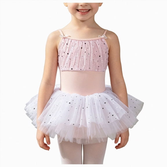 Girls Camisole Tutu Leotard with Sparkle Mesh and Bow Straps,Ballet Dance Dress