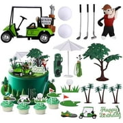 19 Pieces Golf Cake Topper Birthday Decorations Party Supplies With Clay Figurine Cart Sun Umbrella Ball Green Tree for Themed Cake Decorations Party Favors