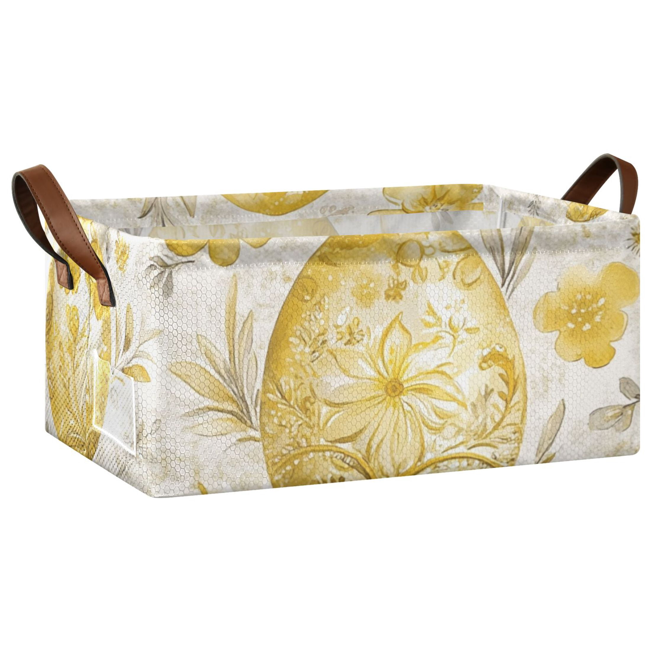 Gold Easter Eggs Storage Bins with Handles Foldable Storage Baskets for Shelves Organizer Cloth Baskets