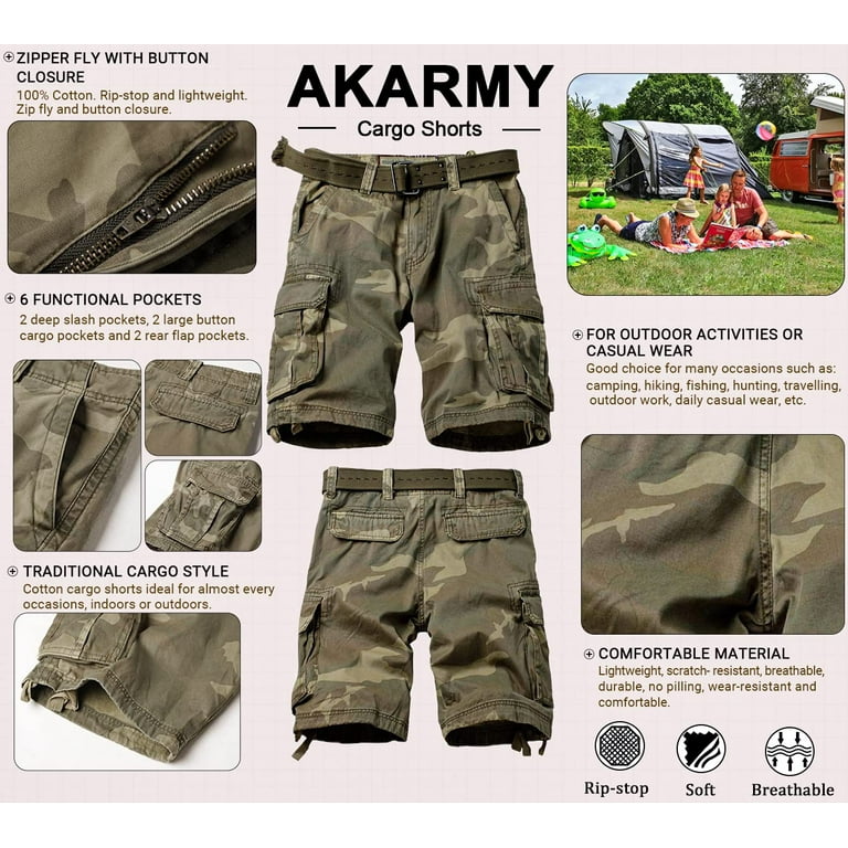Kocthomy Men's Cargo Shorts Relaxed Fit Camo Short Outdoor Multi