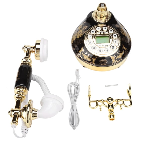 Teléfono antiguo con patrón de flores de oro negro de cerámica MS-9107, teléfono de escritorio para decoración del hogar