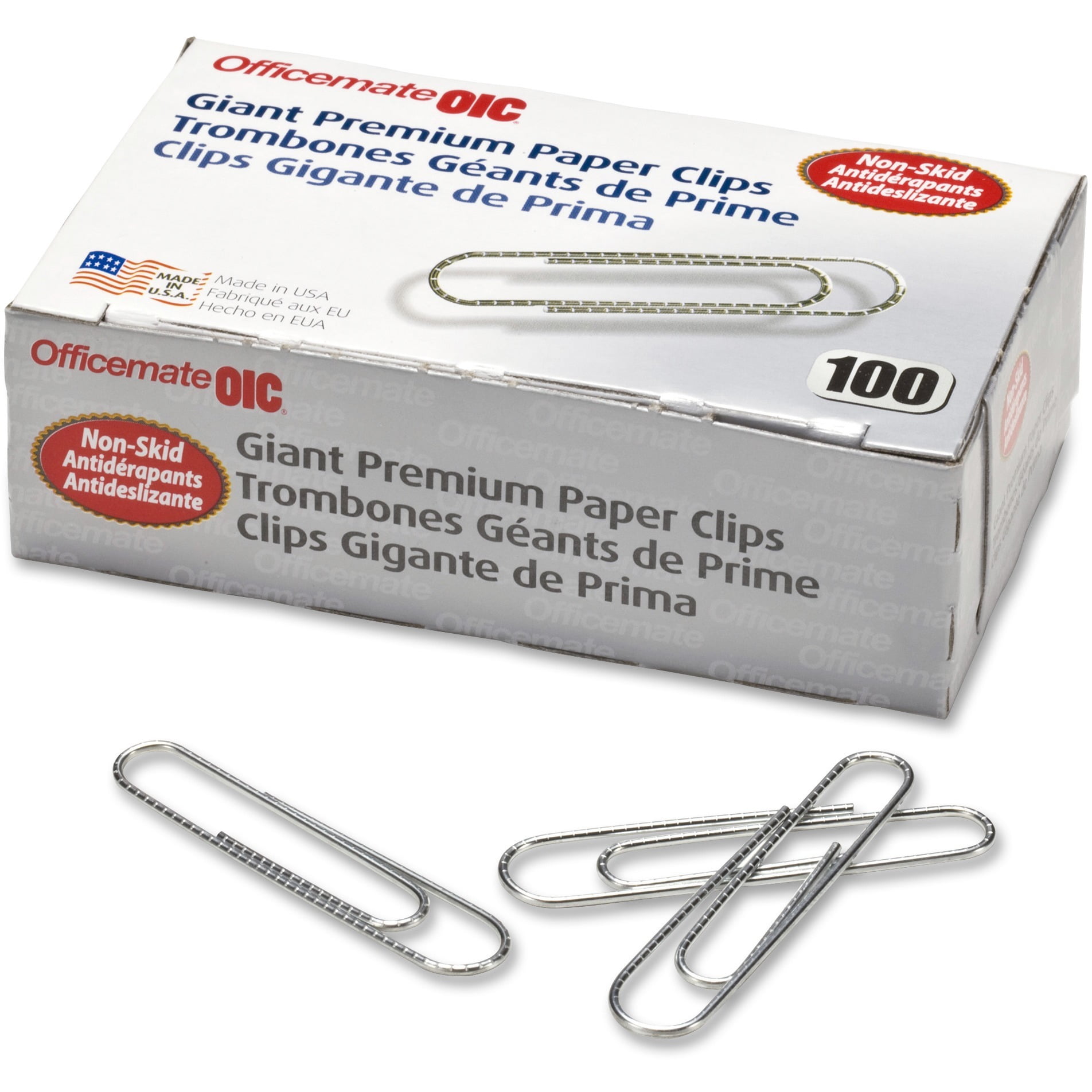 OIC, OIC99919, Giantsize Nonskid Paper Clips, 1000 / Pack, Silver