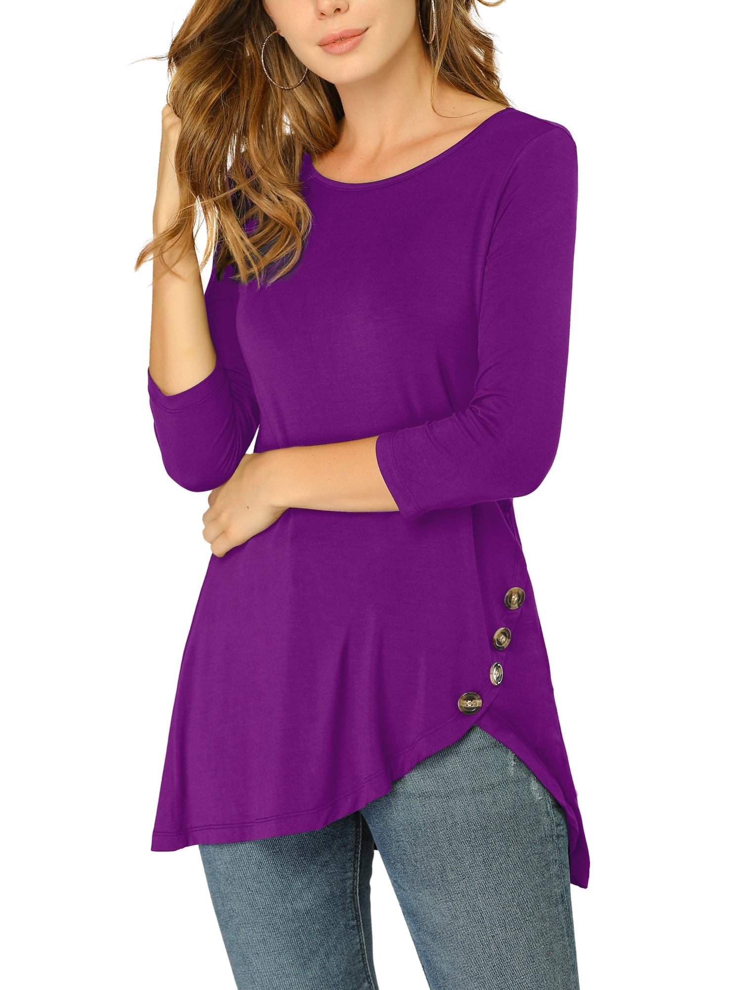 DARING DIVA Women's Casual Stretchy Tunic Asymmetric Hem Top XL Purple