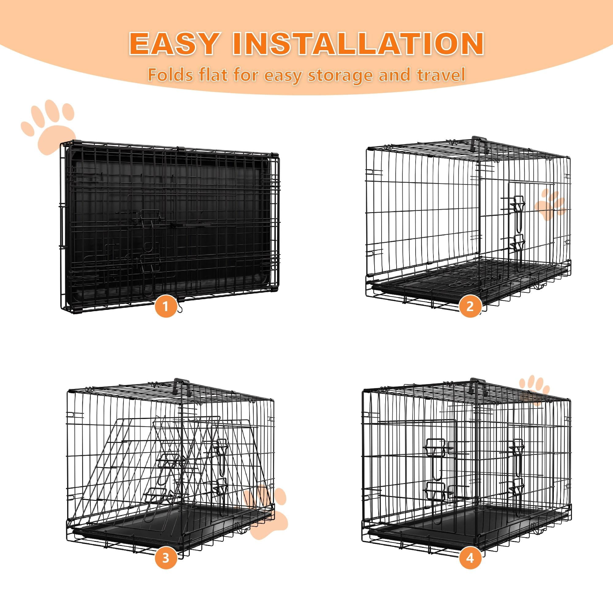 Dog Crate, 36 Inch Medium Dog Cage with Divider and Plastic Leak-Proof Pan Tray, Double Door Folding Metal Wire Cage for Indoor, Outdoor, and Travel