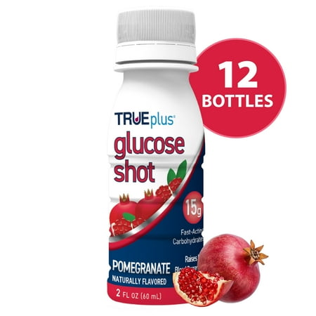 TRUEplus Glucose Shots, 15g Fast-Acting Carbohydrates, Pomegranate Flavor, 12 Pack