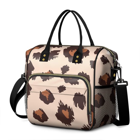 Beige and Brown Of Leopard Print Womens Lunch Box for Work,Insulated Large Lunch Bag for Tween and Teen,Loncheras Para Mujer,Leakproof Adult Lunch Bag for Work,Beach,Travel,Picnic,Camping