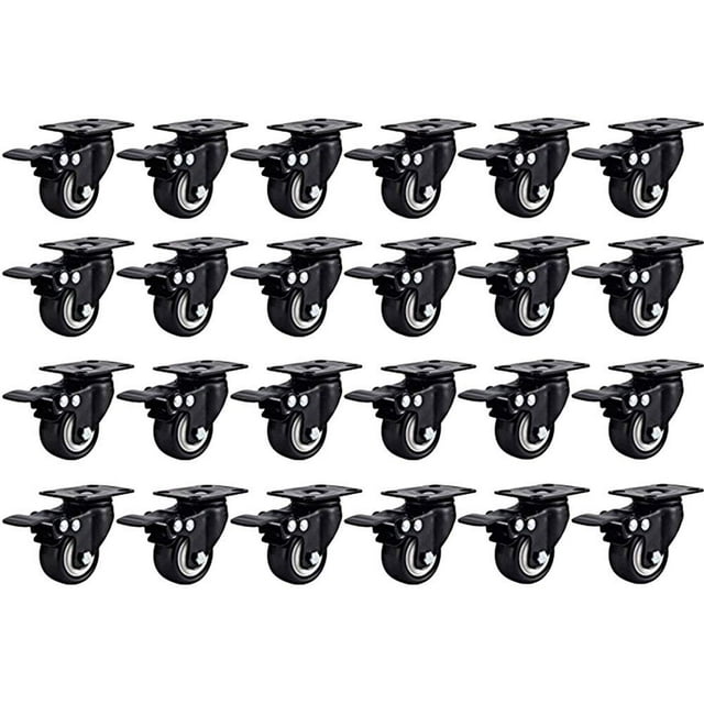 Online Best Service Lot de 24 Roues Pivotantes 2 Pouces Base en Caoutchouc avec Plaque Supérieure et Roulement Robuste avec Frein Total Lock (24 Pack avec Frein)
