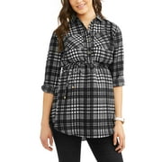 Maternity Woven Long Sleeves Button Front Shirt with Pocket - Available in Plus Sizes