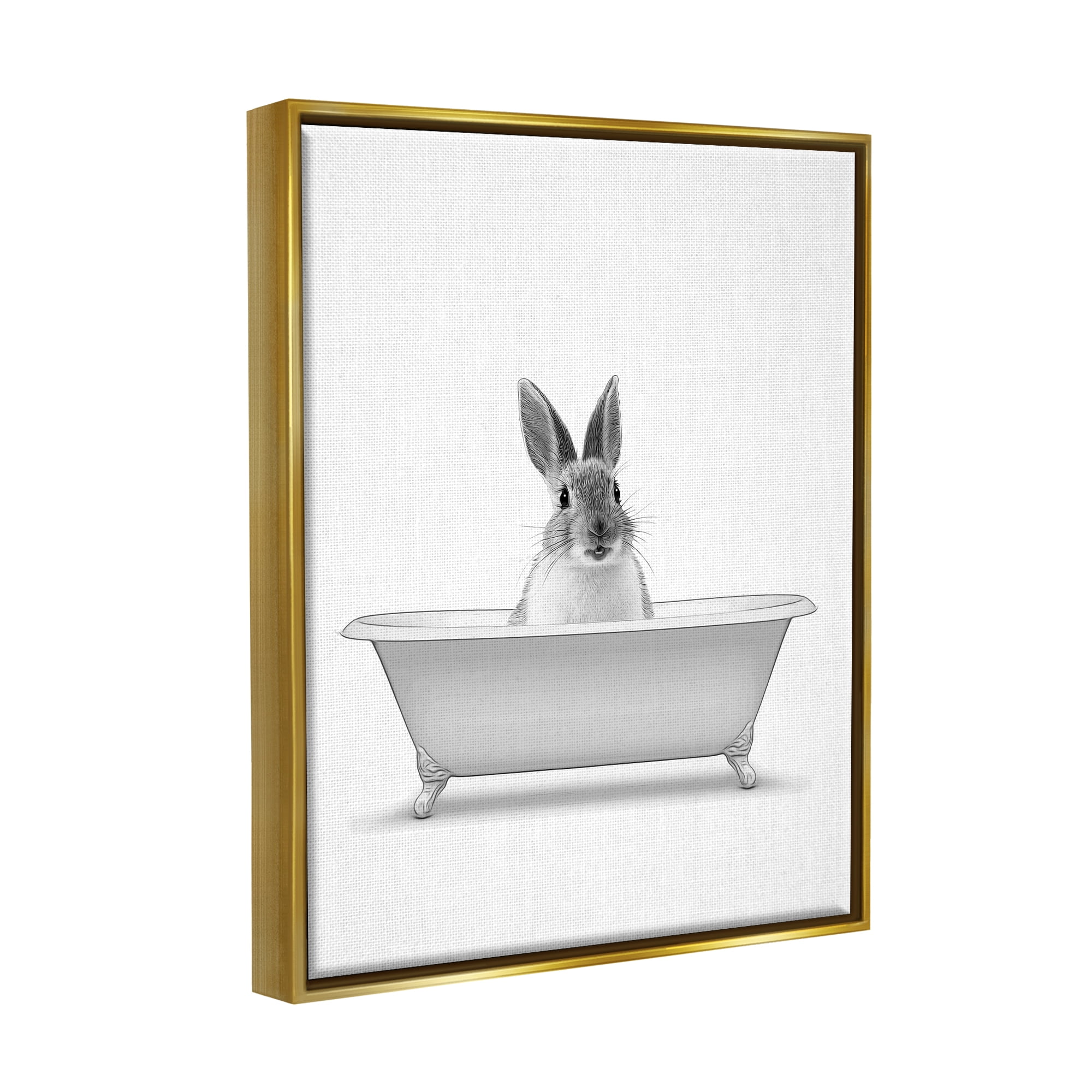Stupell Industries Bunny Peeking Bathtub Pet Animals & Insects Painting Gold Floater Framed Art Print Wall Art