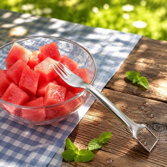 MMJ Watermelon Cutter Slicer 2-in-1 Fruit Fork Stainless Steel Kitchen Tool