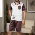 thumbnail image 2 of SnZhen Button up Shirt Men Casual Turndown Button Turndown Solid Short Sleeve Blouse And Pants Set, 2 of 4