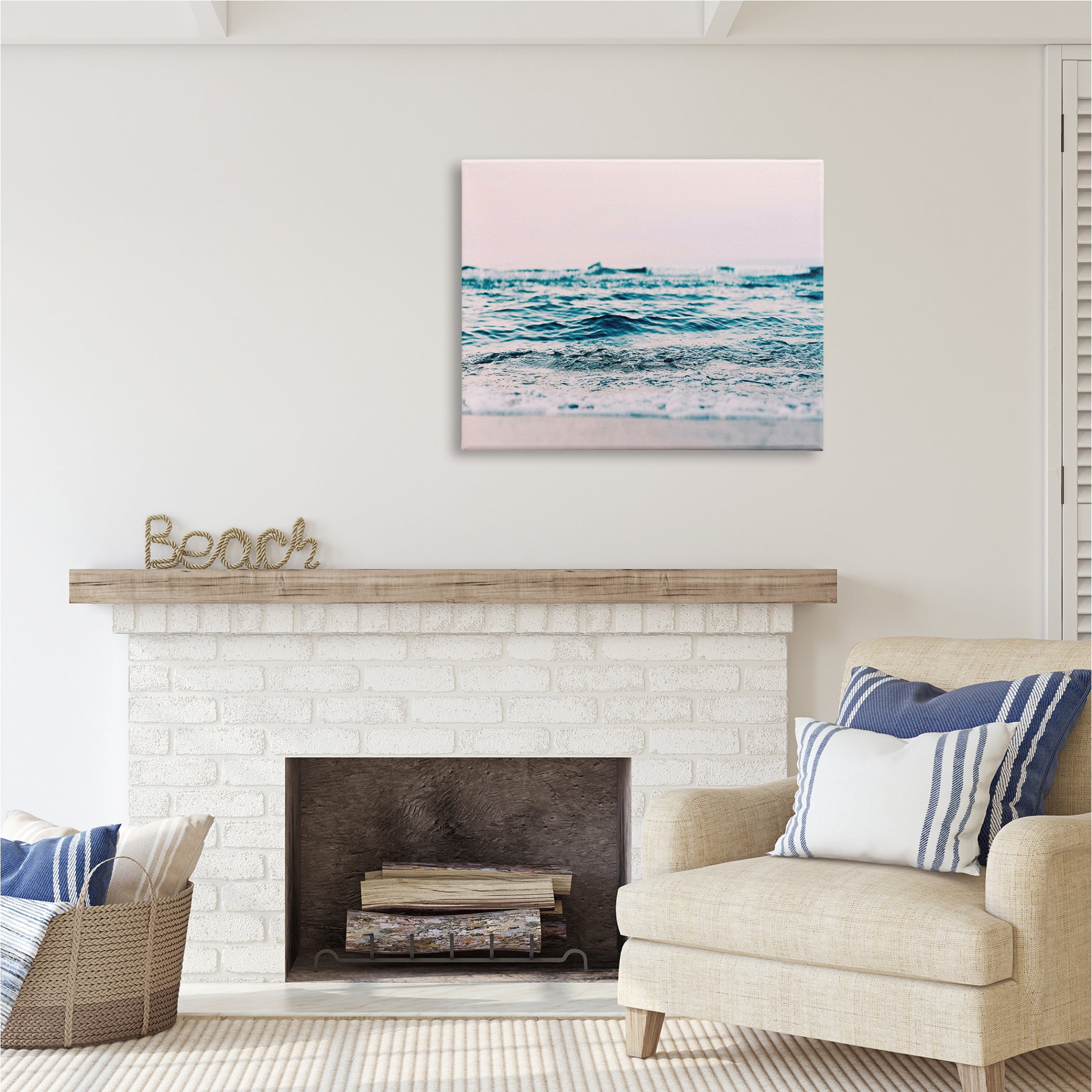 Stupell Industries Pink Sunrise Sea Waves Nature Photography Gallery Wrapped Canvas Print Wall Art, 40 x 30
