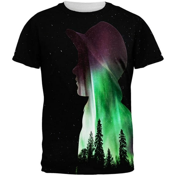 Northern Lights Adventure Girl All Over Mens Black Back T Shirt Multi LG