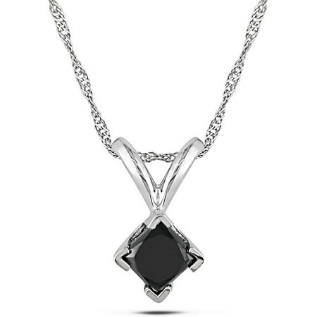 1/2 Carat T.W. Black Diamond Princess-Cut 14kt White Gold Solitaire Pendant, 17