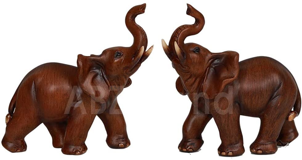 ABZ Brand Feng Shui Wood Like Finish Lucky Elephant Statue Set of 2