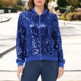 thumbnail image 3 of Women's Sequin Jacket Sparkle Long Sleeve Front Zip Casual Blazer Bomber Jacket With Pockets- XX Large, Royal Blue, 3 of 6