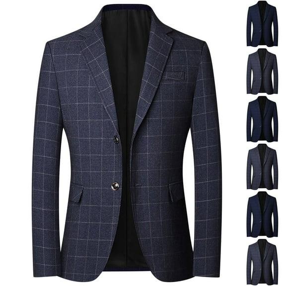 Hinvhai Men's Herringbone Tweed Blazer British Wool Blend Sport Coat Jacket Blue 10(XL)