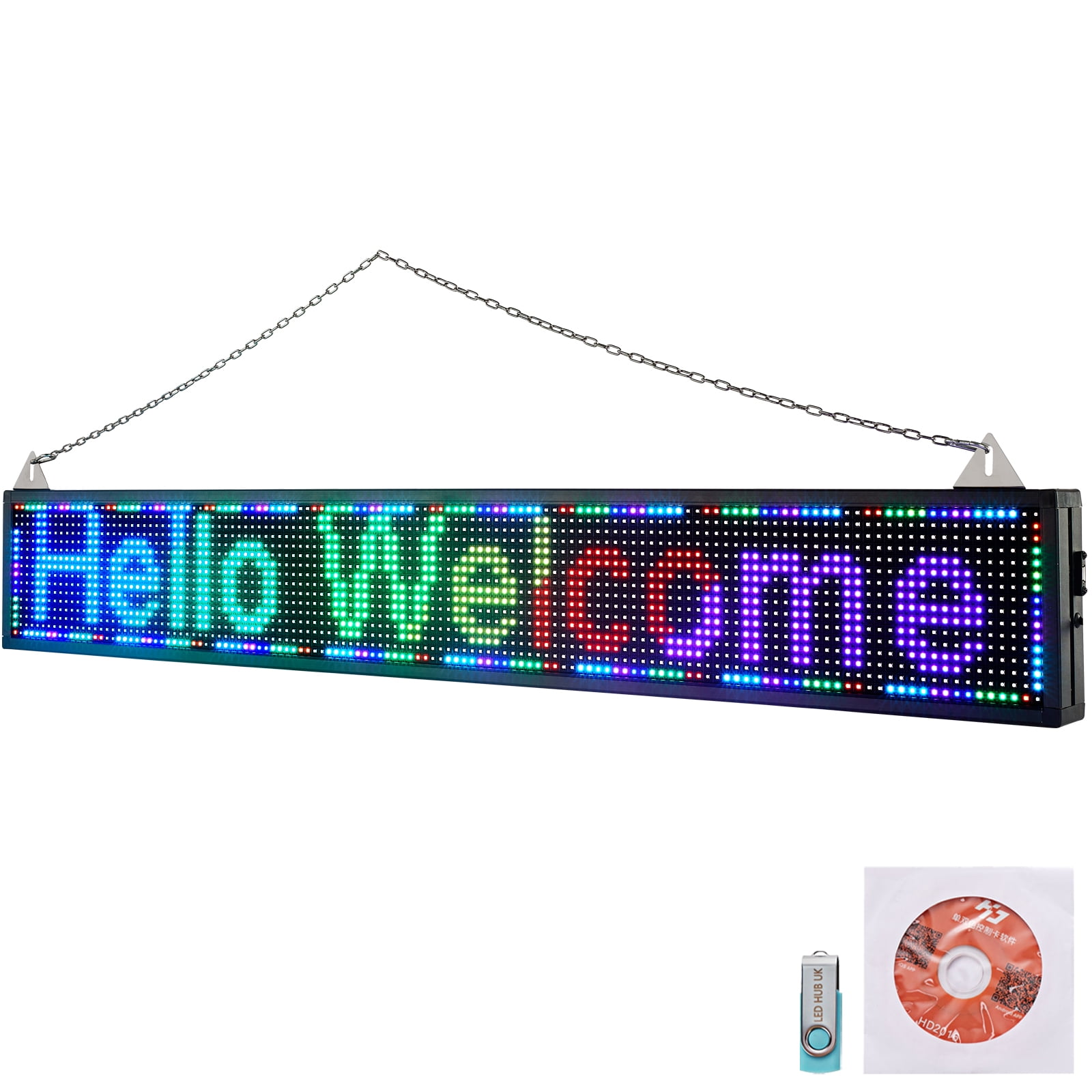 VEVOR LED Scrolling Sign, 52" x 8" WiFi  USB Control P10 Programmable  Display, Indoor Full Color High Resolution Message Board, High Brightness Electronic  Sign, Perfect Solution for Advertising
