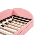 thumbnail image 6 of Twin Size Upholstered Daybed with Trundle and Cloud Shaped Guardrail PU Tufted Pull Out Bed Solid Wood Sofa Bed Frame for Living Room, Bedroom, Guest Room, No Box Spring Needed, Pink, 6 of 9