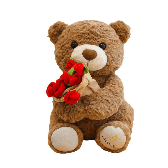 2026 New Teddy Bear with Bouquet, Cute Teddy Bear Plush Toy with Red Rose, Stuffed Animal with a Cute Bouquet of Flowers, Romantic Stuffed Animal (1 PC, 11 in)
