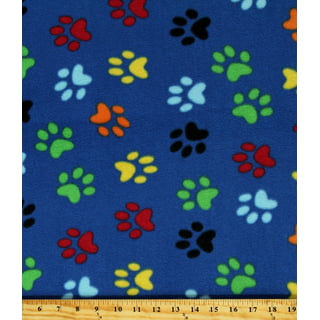 BTY White Green Orange Blue Red Paws Paw Black Cotton Fabric By The Yard  C6206