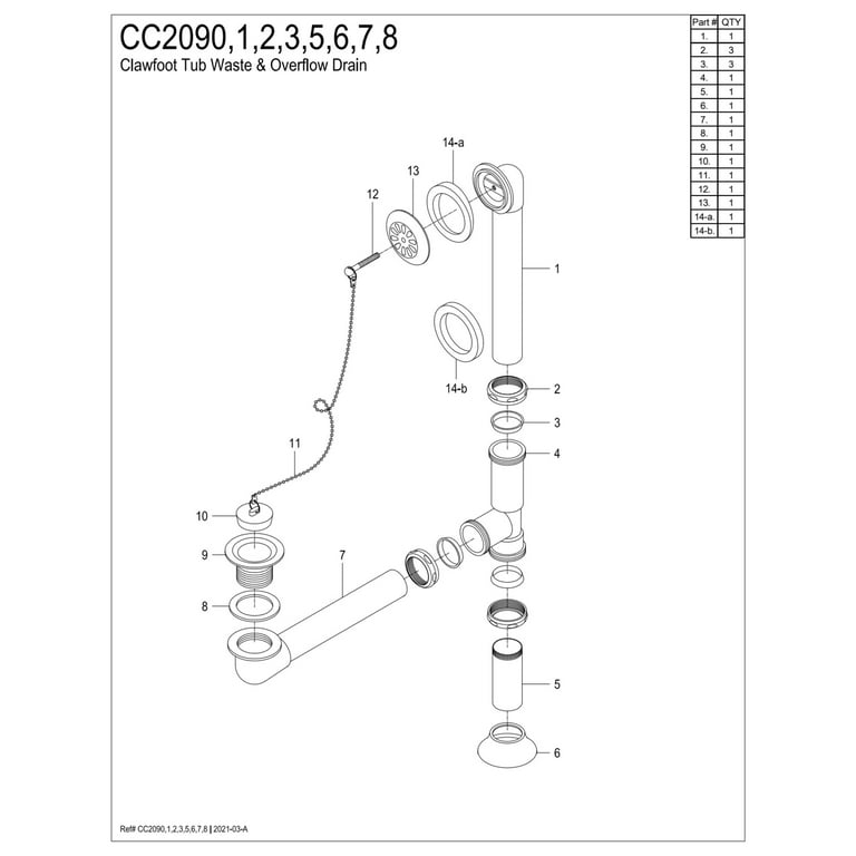 Kingston Brass CC2091 Brass Chain and Stopper Tub Waste and