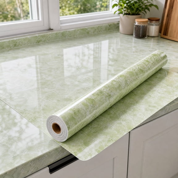 Kuokaa Self-Adhesive Countertop Wall Film with Peel-and-Stick Surface for Backsplash, Cabinet, Kitchen and Bathroom Decor (Pale Green Marble)