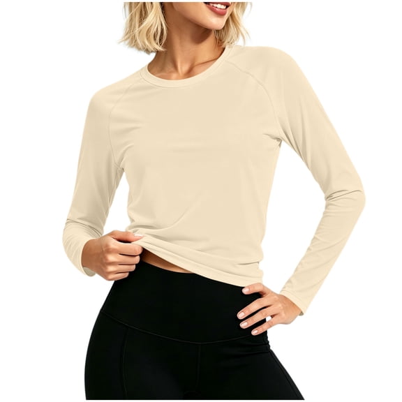 Ruimatai Womens UPF50 Sun Protection Shirt Raglan Long Sleeve Slim Crew Neck Athletic Pullover Top for Running Hiking Daily Workout Outfits