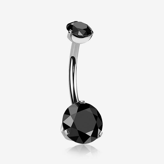 Implant Grade Titanium Blackline Internally Threaded Prong Set Belly Button Ring