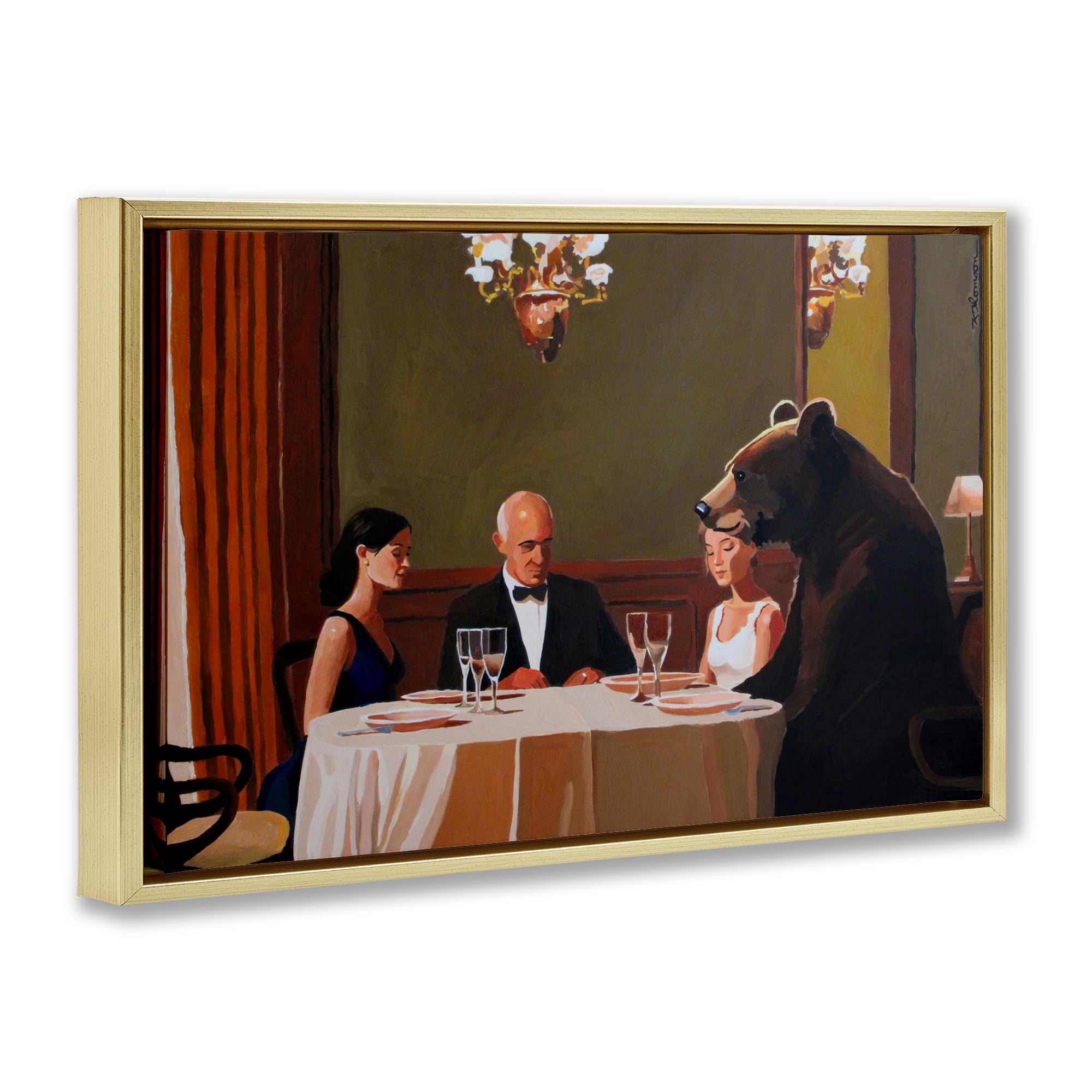 Dinner Guests & Steve Gold Framed Floater Canvas Wall Art, design by Keith Thomson