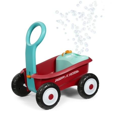 Radio Flyer Push & Pull Bubble Buddy Walker Wagon, Battery-Free Bubble Machine for Kids 1-4 Years