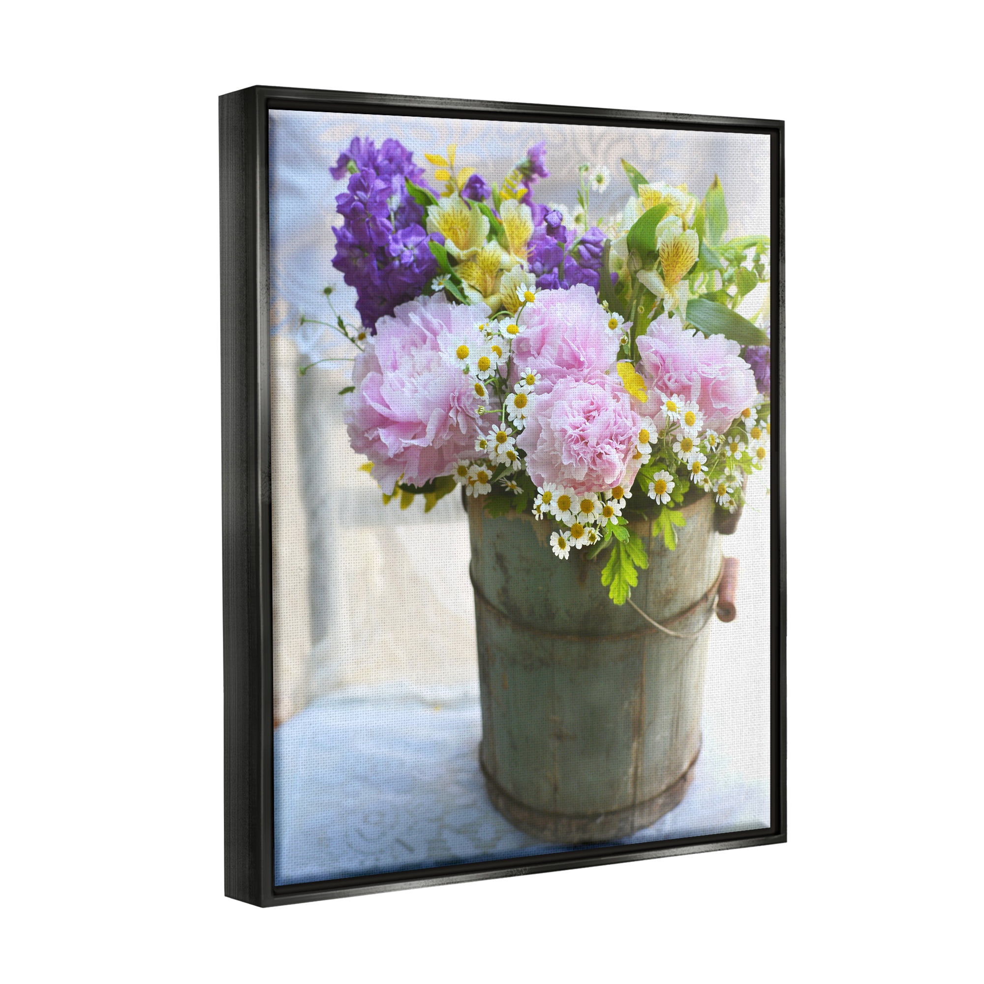 Stupell Industries Flowers in Country Tin Botanical & Floral Photography Black Floater Framed Canvas Art Print Wall Art, 25 x 31