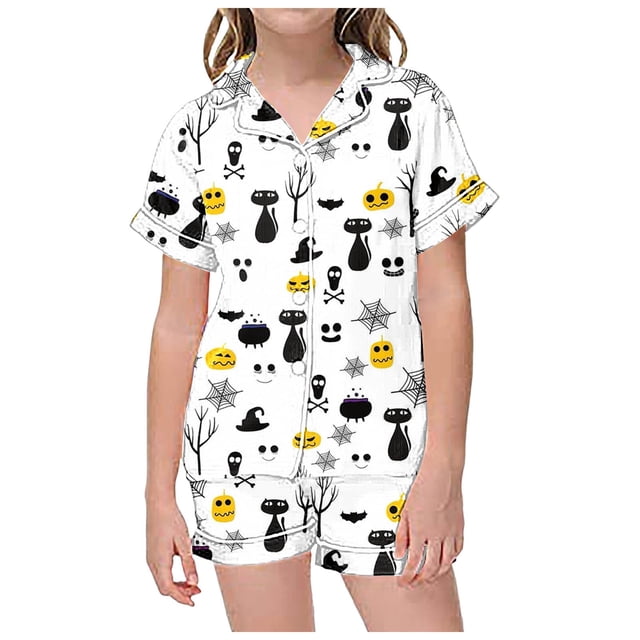 WEAIXIMIUNG Ensemble 2 Pcs Pyjamas pour Enfants Enfants Imprimé Graphique Chemise à Boutons à Manches Courtes Shorts Ensemble de Pyjama 12-13 Ans