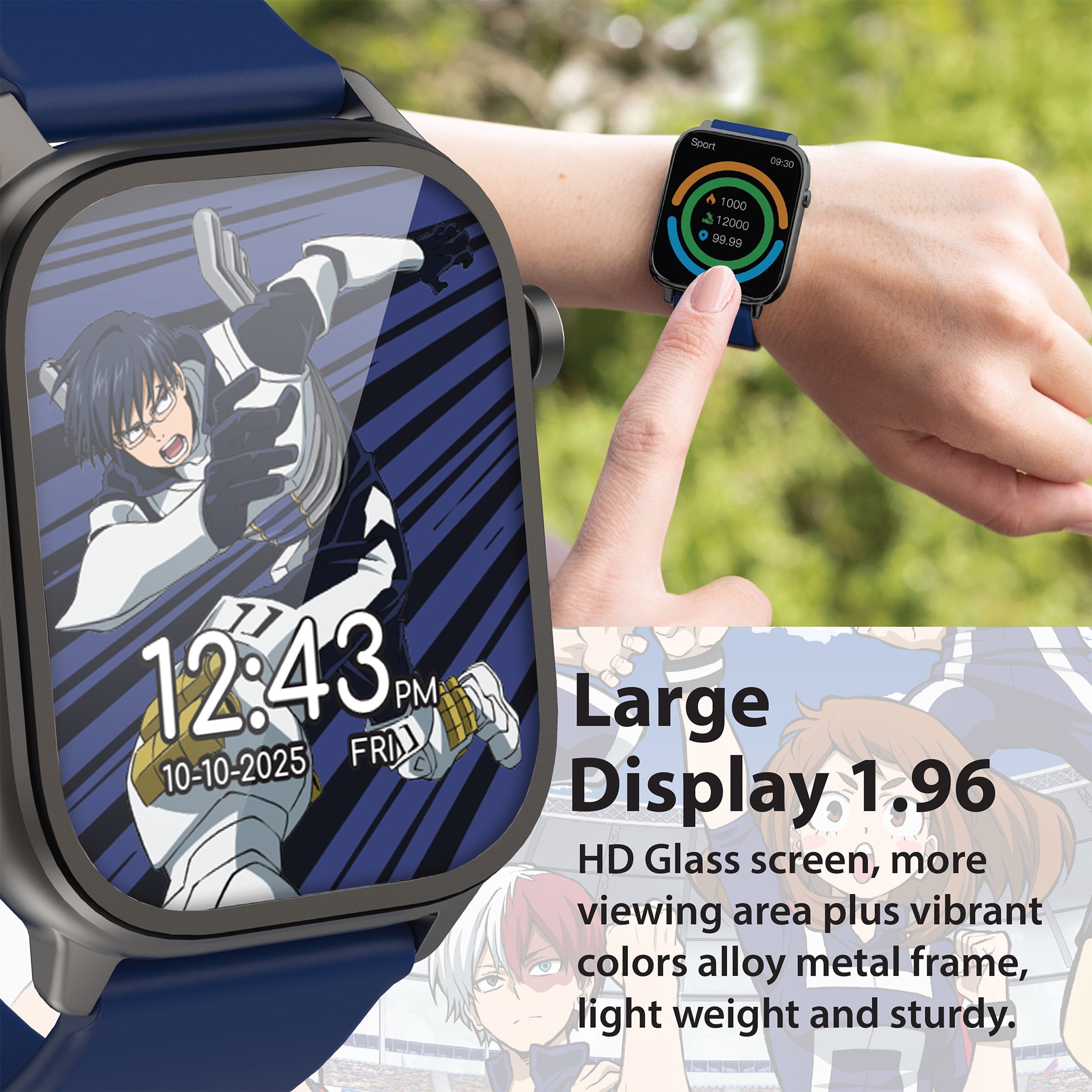 My Hero Academia iTime Digital Adult 46mm Smart Watch with Blue and Gray Interchangeable Silicone Straps