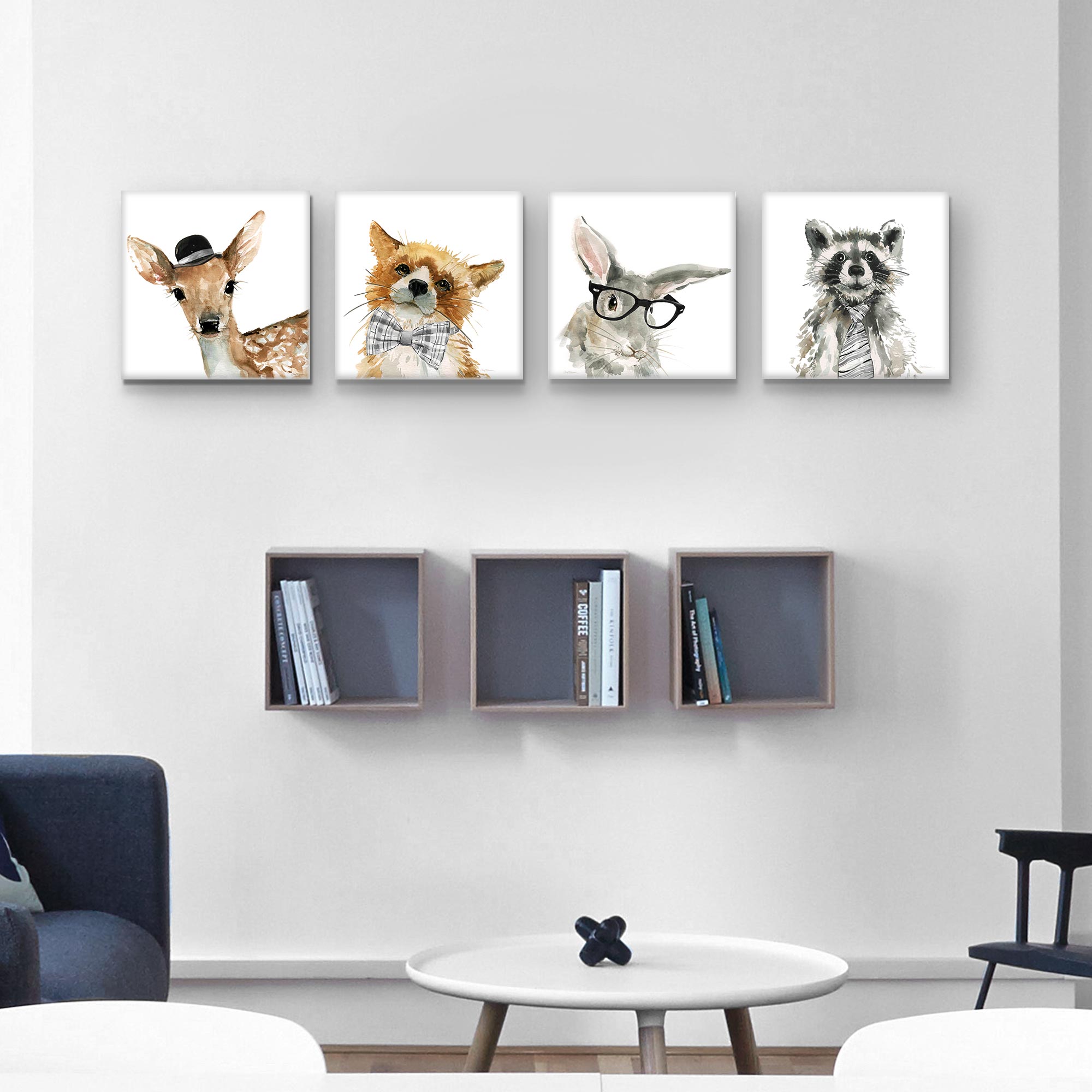 Fox Deer Rabbit Raccoon by Carol Robinson Wrapped Canvas Art Print Set of 4