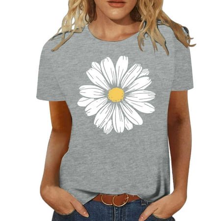 LUOGENLI T-shirts pour Femmes Mode Décontractée Chemises Imprimées Col Rond Manches Courtes Tee Tops Tunique Blouse T-shirts Amusants Graphiques Saint-Valentin Gris Clair TTG