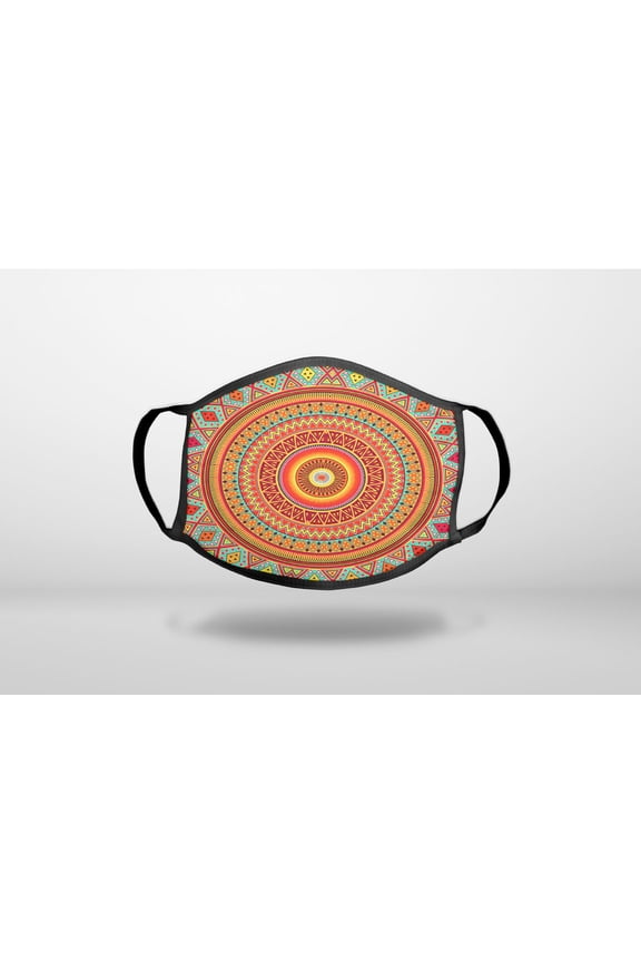 Orange Teal Yellow Tribal Print - 3-Ply Reusable Soft Cloth Face Covering, Unisex, Cotton Inner Layer