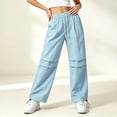thumbnail image 2 of Women Quick Dry Casual Sweat Pants, Elastic Drawstring High Waist Wide Leg Trousers, Lightweight Breathable Joggers for Sports Street Daily Wear Blue S(S), 2 of 6